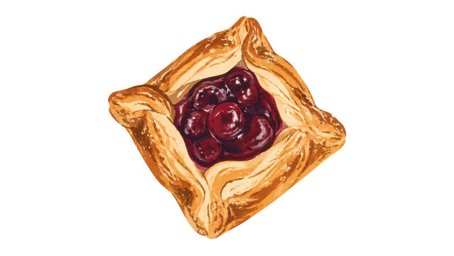 Hand Painted Blueberry Puff Pastry Isolated on White Background