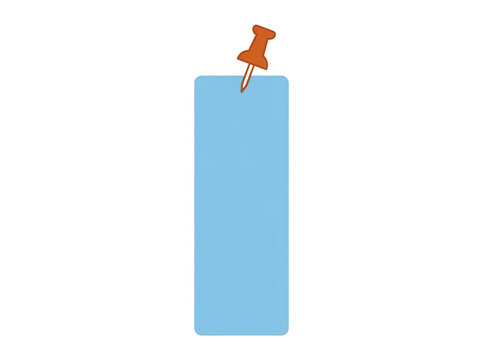 Un rettangolo di carta azzurro fissato con una puntina da disegno marrone su sfondo bianco, ideale per note, promemoria, etichette o spazi di testo personalizzabili per design grafici.