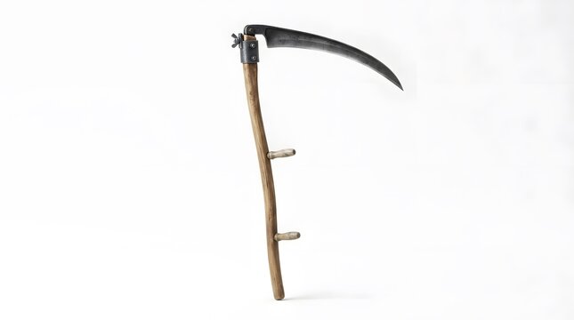 Traditional agricultural scythe tool isolated on white background