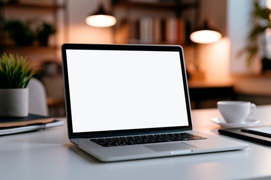 Mockup Blank Laptop Screen in Modern Office