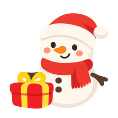 Fototapeta premium Cute Christmas Snowman Holding a Gift