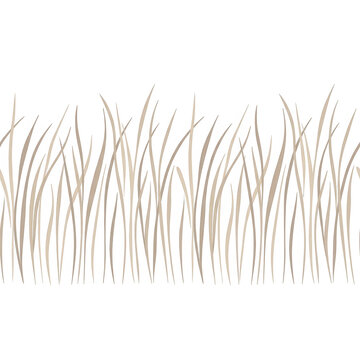 Illustrazione vettoriale di un bordo di erba stilizzata in tonalit&agrave; beige su sfondo bianco, ideale per decorazioni grafiche minimaliste, inviti, design naturale e progetti creativi.