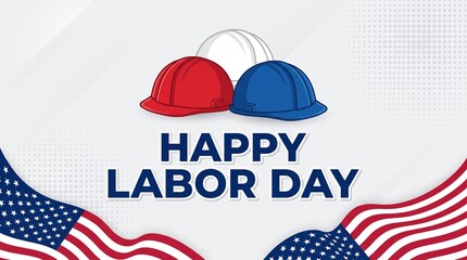 Fototapeta premium Labor day greeting banner with safety helmets and american flag