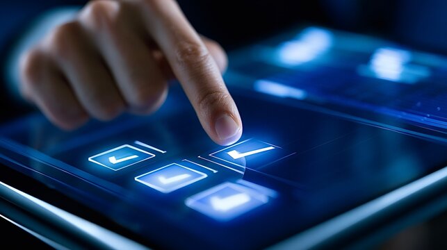 Hand touching digital screen selecting checklist option