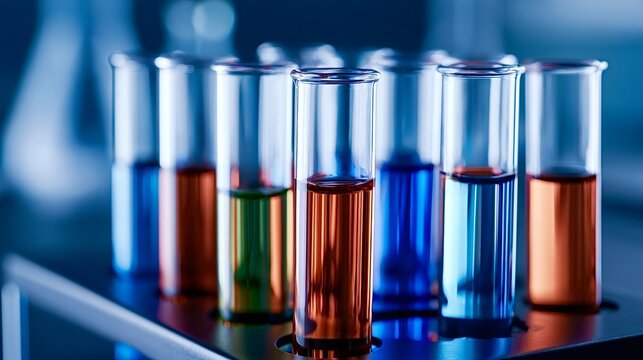 Test tubes with colorful liquids for scientific research
