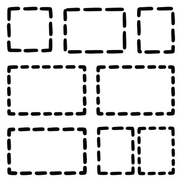 Set of hand drawn dashed rectangle frames and sketchy borders