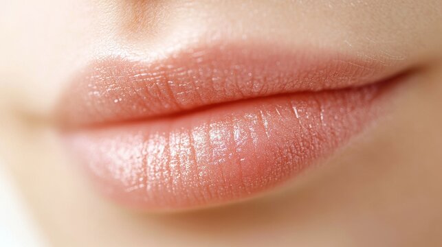 Close up view of woman's lips with subtle shimmer