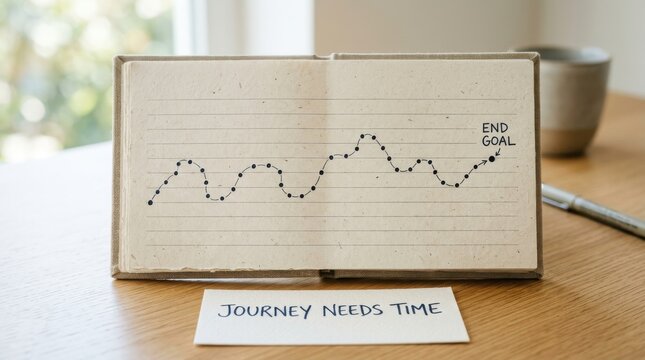 Journey needs time handwritten note with progress chart