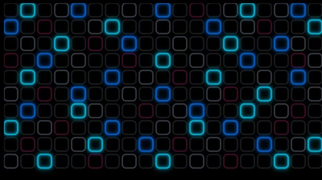 Abstract digital background with glowing blue rounded square grid pattern in a seamless tech motion sequence