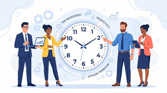 Professionals discussing time management and productivity