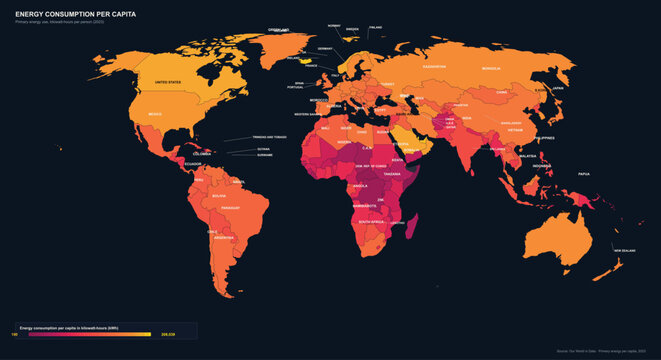 Global World Population Density Map Illustration Featuring Multicolor Heatmap Regions Across Continents on a Dark Background for Geography Demographics Cartography Data Visualization and Global Studie