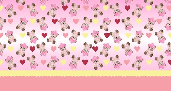 Modern Sublimated Toddler Girl Dress with Cute Delicate Teddy Bear Print