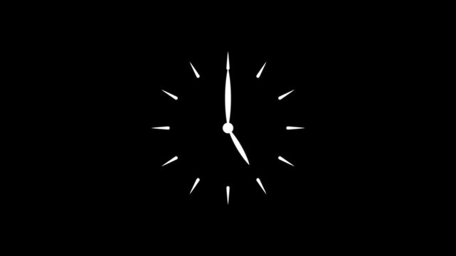 Minimalist white analog clock dial showing five o'clock on black background