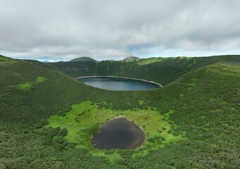Medvezhya Chasha Maar, Kamchatka, Russia, Aerial Drone View © sanbeliaev