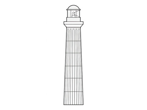 Ilustra&ccedil;&atilde;o vetorial de um farol n&aacute;utico cl&aacute;ssico com design minimalista de linhas pretas sobre fundo branco, ideal para &iacute;cones, logotipos ou projetos de design gr&aacute;fico n&aacute;utico.