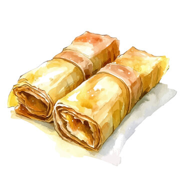 Baklava rolls vector watercolor, isolated on a white background
