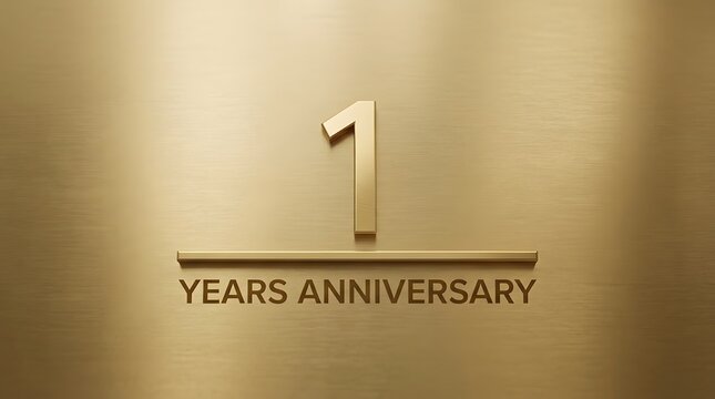 Elegant gold number one sign for a first year anniversary celebration on a smooth metallic textured background surface