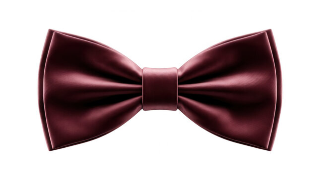 Gravata borboleta elegante de cor vinho escuro feita de tecido acetinado com acabamento luxuoso, isolada sobre um fundo branco puro para design de moda masculina e acess&oacute;rios formais.