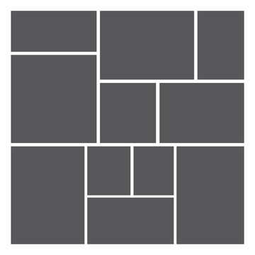 13 Image Photo Collage, 5 Empty geometric photo collage grid rectangle template shape. Modern tiles pattern mosaic for portfolio presentation. Background and photo album for wall mood board.