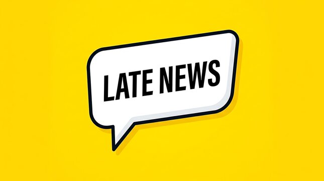 Breaking late news update speech bubble icon on bright yellow background for urgent announcements