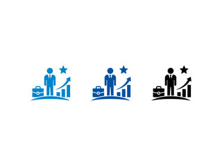 Fototapeta premium Business growth and career success icon set featuring professional businessman with financial chart and star.