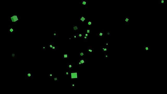 Green 3D Cubes Floating in Dark Space Motion Graphics