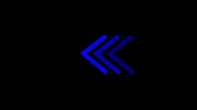 Blue chevron arrows move left with motion blur on black background cinematic