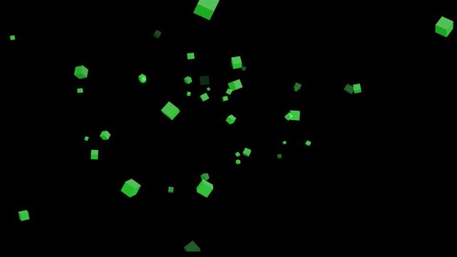 Green Geometric Particle Explosion Overlay Animation on Black Background