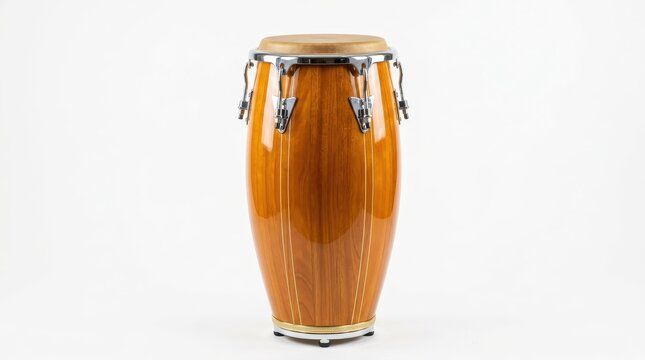 Professional Wooden Conga Drum Isolated on White Background - Traditional Latin Percussion Musical Instrument