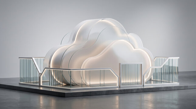 Secure cloud computing with glowing data center and protective barriers