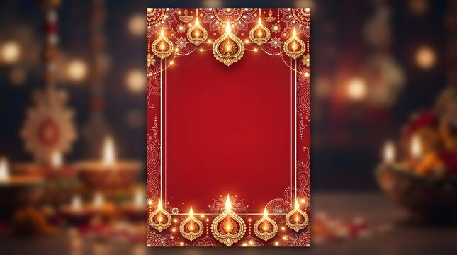 Vertical festive diwali background with glowing diya lamps and traditional mandala patterns, perfect for social media greetings and invitations