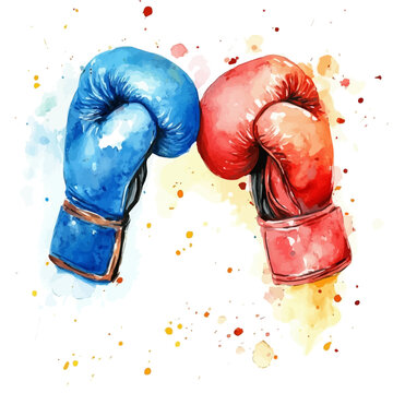 Boxing, vector watercolor, isolated on a white background.