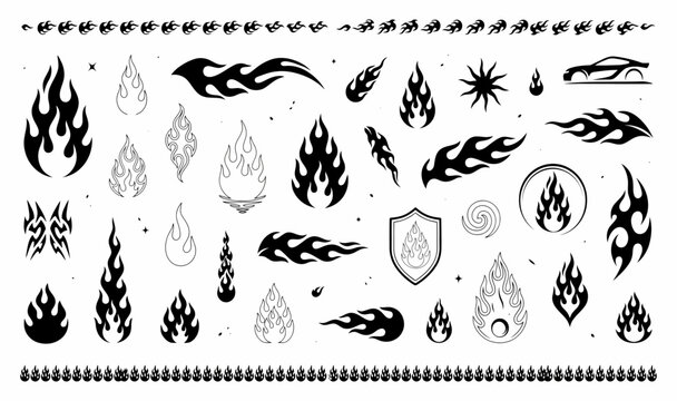 Vector Black and White Flames Tribal Designs and Hot Rod Graphics.eps