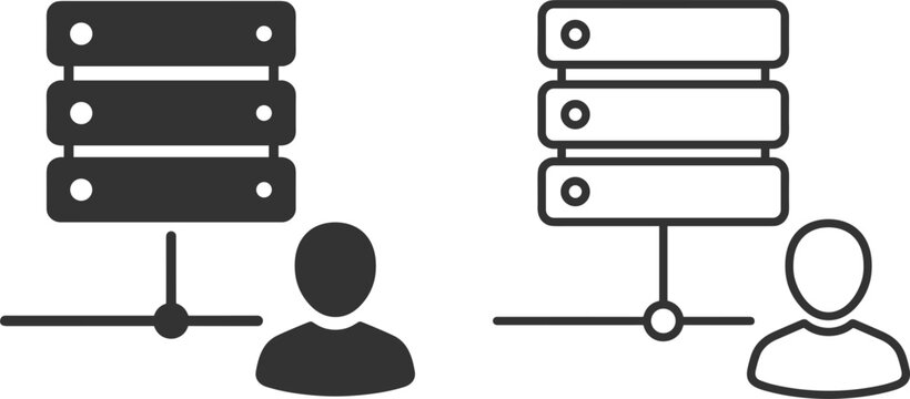 Flat Line and Solid Glyph Database Administrator Server Management and Network User Icon Set Isolated on White Background