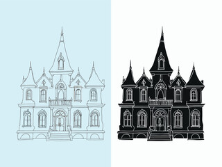 Fototapeta premium Elegant Gothic Style Building Sketch with Two Different Color Variations