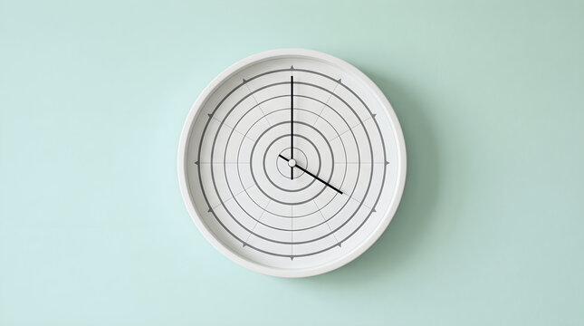 Minimalist White Wall Clock with Concentric Circle Face on Pastel Green Background