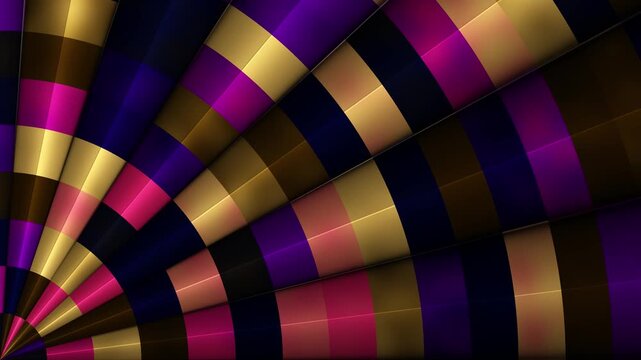 High-quality 4K abstract video featuring procedural JavaScript mesh gradients. This dynamic animation showcases a segmented, radial geometric pattern with smooth, glossy, 3D-like reflections. 
