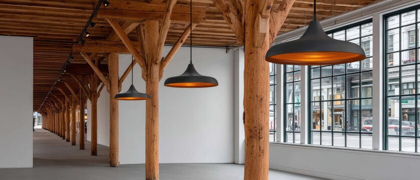 Empty industrial loft room with architectural details and natural light illuminating the space