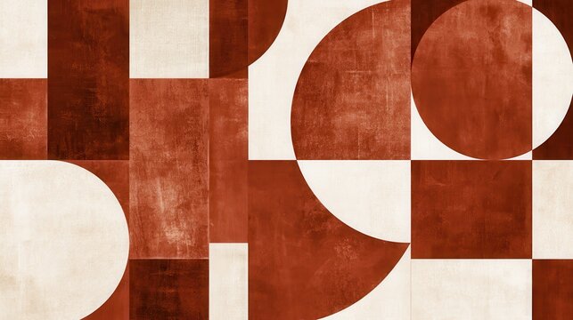 Rustic boho earth tone backdrop concept. Abstract geometric pattern with rust and white textured shapes