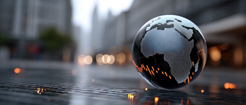Abstract digital art showcasing global financial growth with blue globe and upward chart