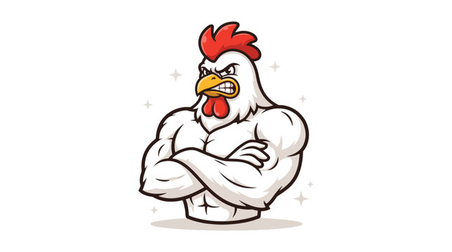 Muscular Angry Rooster Mascot Character Illustration.
