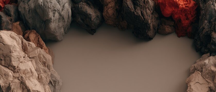 Jagged multicolored stones create a striking flat lay arrangement on a neutral beige background