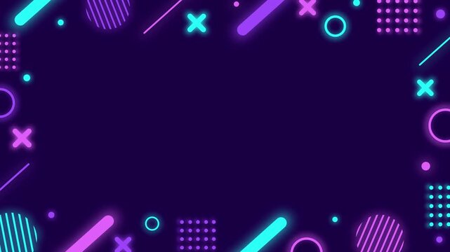 cute pop style background frame featuring colorful neon Memphis style geometric patterns