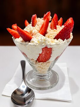 Fresh Strawberry and Cream Dessert Served in an Elegant Glass Bowl
