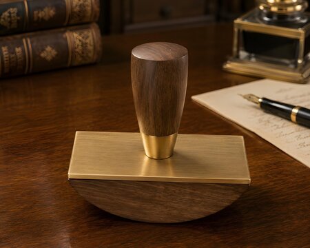 Antique Wooden Rocking Ink Blotter on a Vintage Writing Desk with Fountain Pen