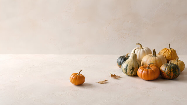 Autumn Pumpkins and Gourds with Minimal Copy Space
