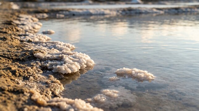 Salt crystals forming in pond