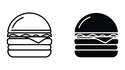 Fototapeta premium Delicious cheeseburger fast food meal outline and solid vector icons isolated
