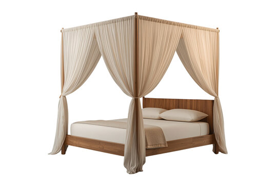 Elegant canopy bed with flowing beige drapes