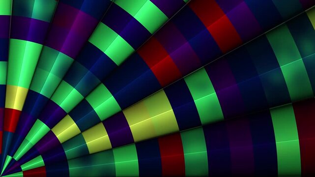 High-quality 4K abstract video featuring procedural JavaScript mesh gradients. This dynamic animation showcases a segmented, radial geometric pattern with smooth, glossy, 3D-like reflections. 